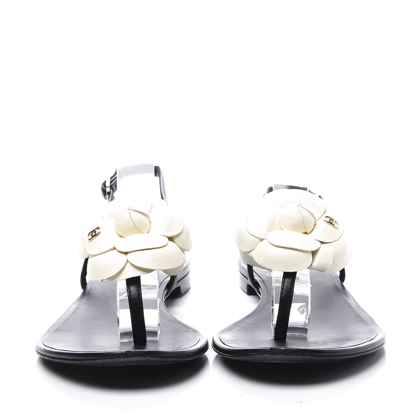 Patent Camellia Thong Sandals 36 Black White