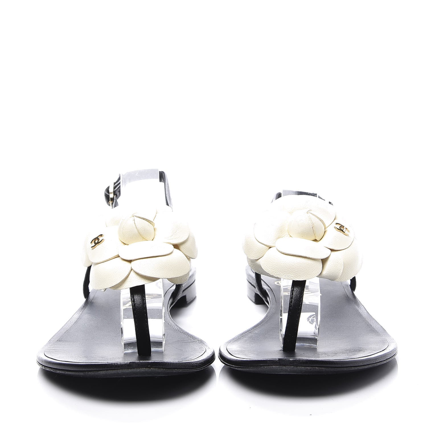 Chanel Patent Camellia Thong Sandals 36 Black White 3 of 12