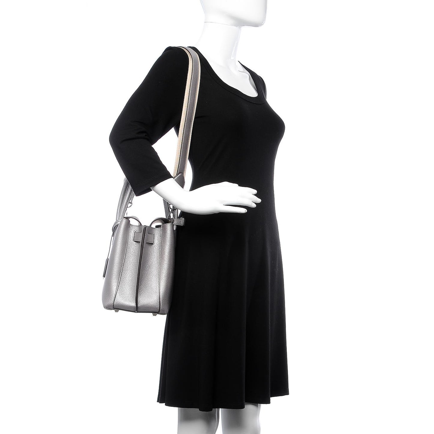 Metallic Grained Calfskin Medium Milla Tote Spike Silver
