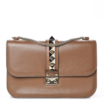 Valentino Garavani Vitello Medium Glam Lock Rockstud Flap Nocciola 1 of 14