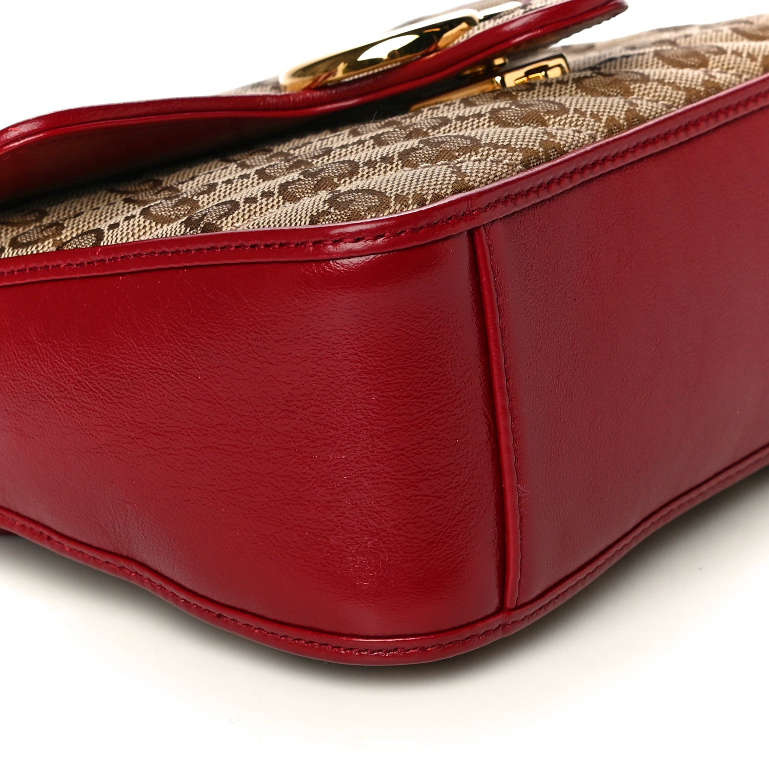 Gucci Monogram Glazed Calfskin Matelasse Diagonal Mini GG Marmont Top Handle Shoulder Bag Beige Ebony New Cherry Red 10 of 14