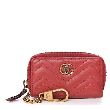 Gucci Calfskin Matelasse GG Marmont Zip Around Key Case Hibiscus Red 1 of 7