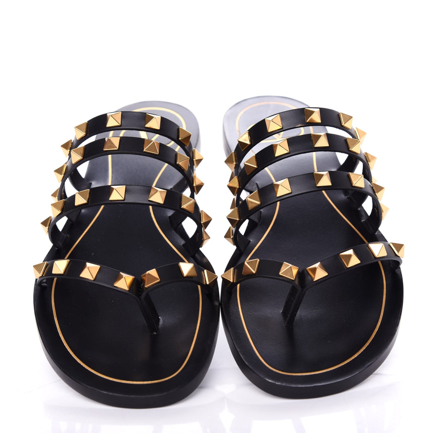 Calfskin Rockstud Flair Caged Flat Slide Sandals 36.5 Black