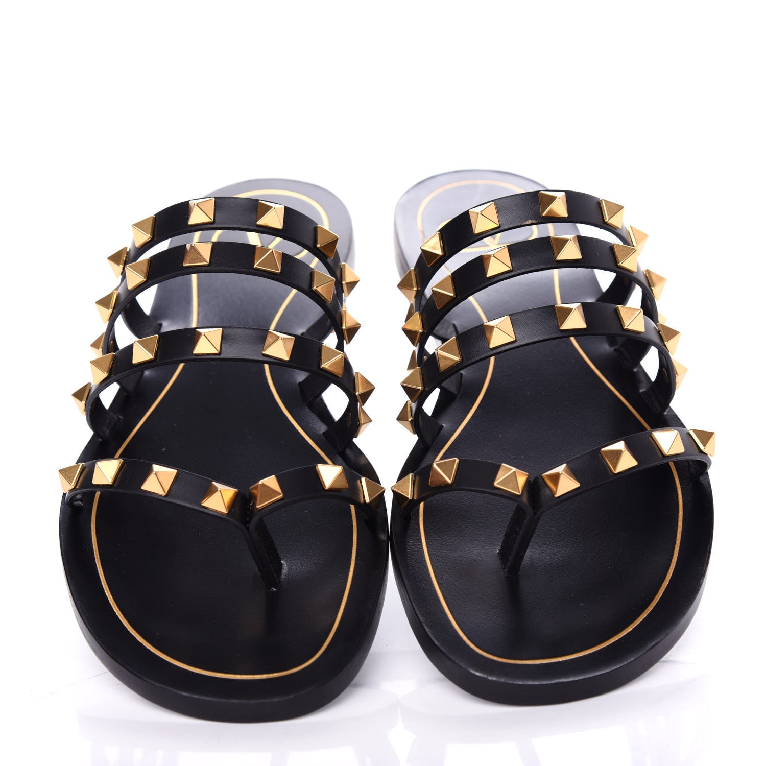 Valentino Garavani Calfskin Rockstud Flair Caged Flat Slide Sandals 36.5 Black 5 of 10