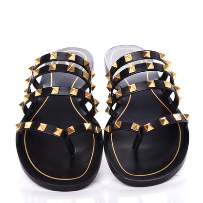 Valentino Garavani Calfskin Rockstud Flair Caged Flat Slide Sandals 36.5 Black 5 of 10