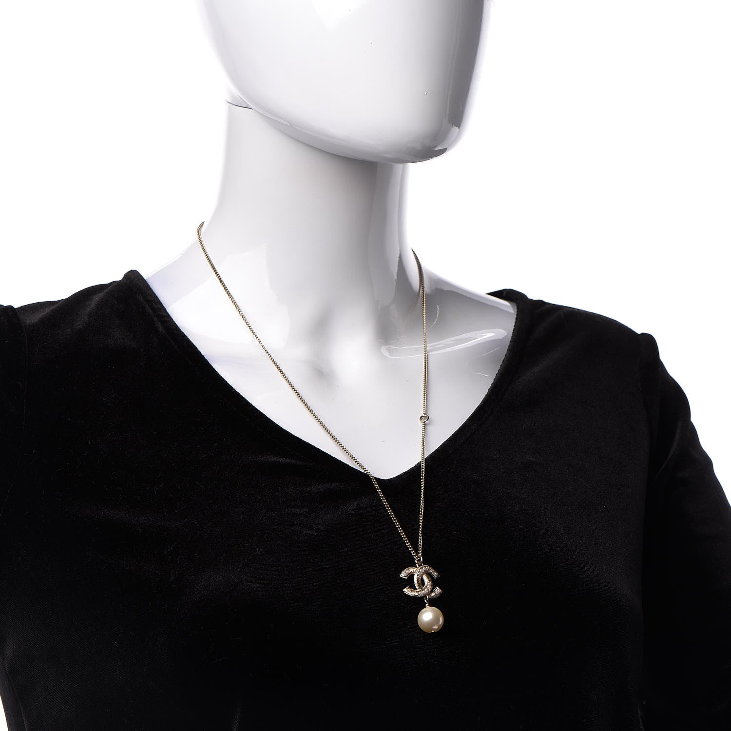 Chanel Pearl CC Drop Necklace Gold 2 of 6