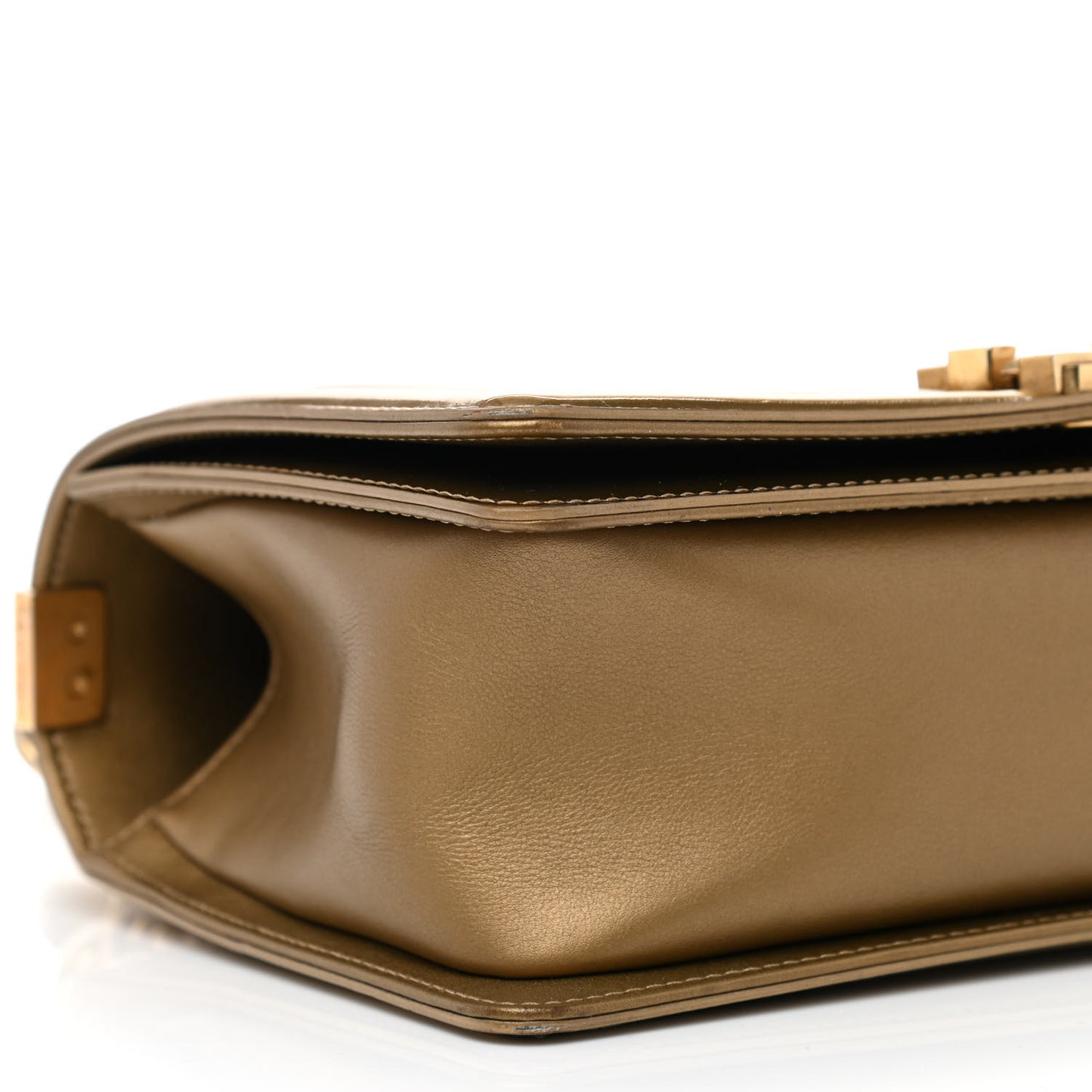 Metallic Patent Calfskin Quilted Medium Boy Flap Gold