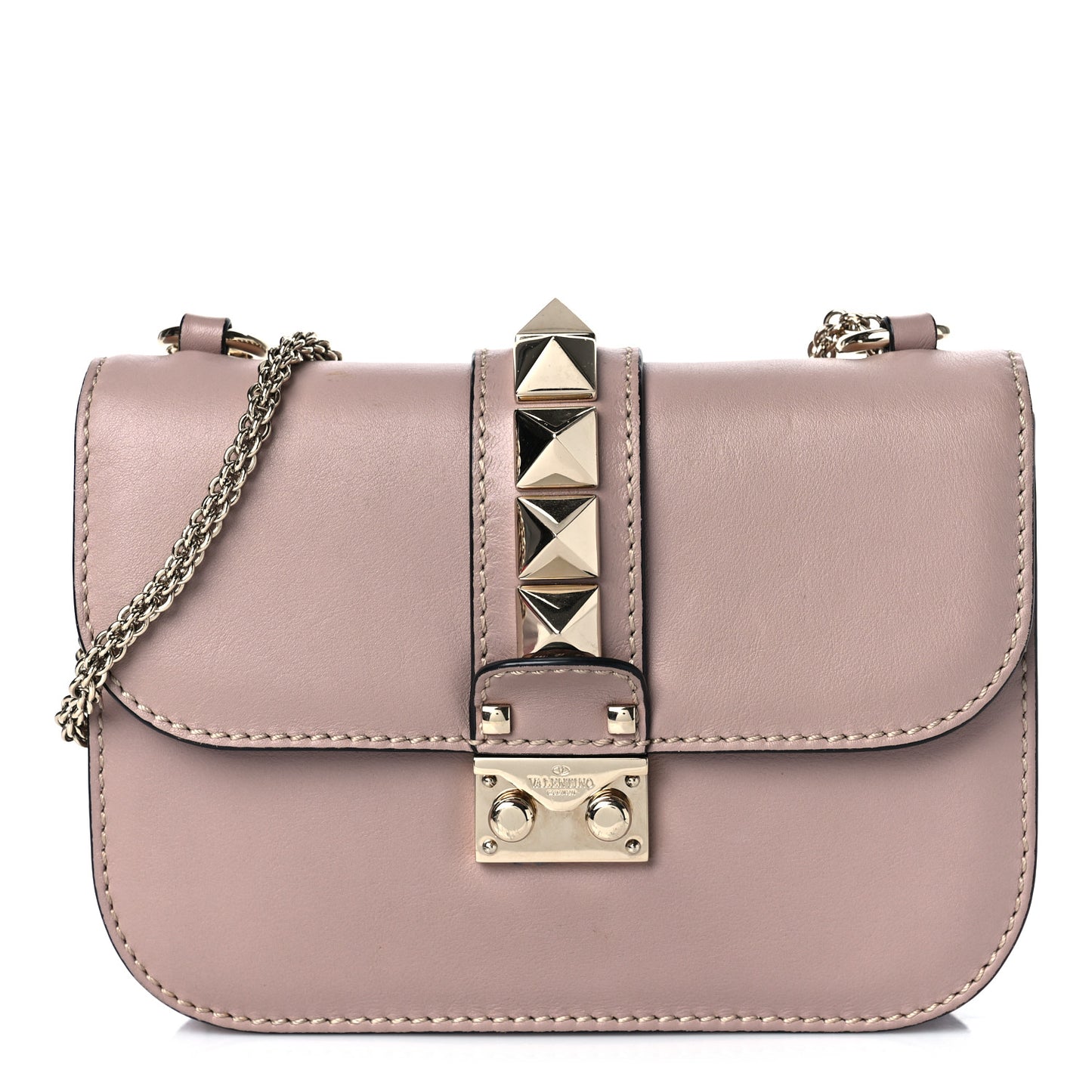 Vitello Small Glam Lock Rockstud Flap Poudre