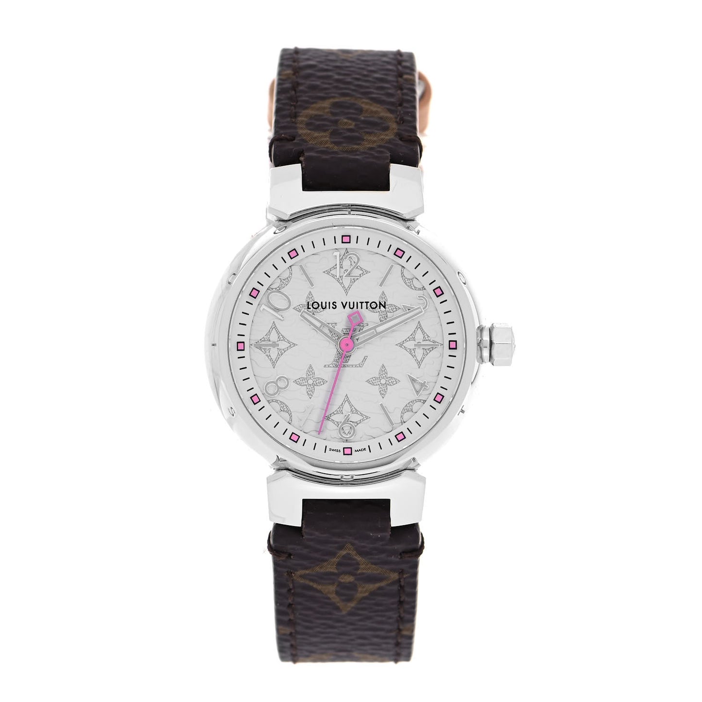 Stainless Steel Monogram 28mm Tambour Quartz Watch White