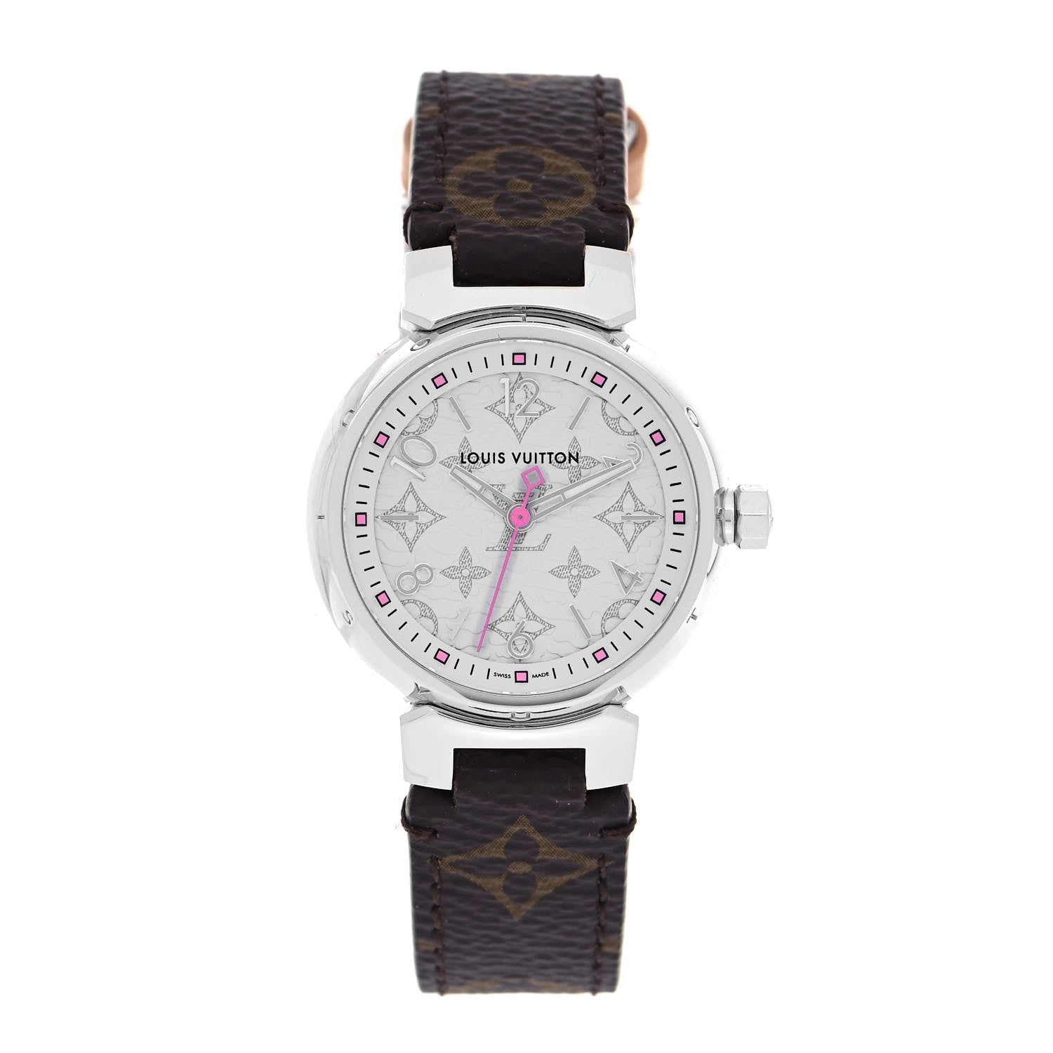 Louis Vuitton Stainless Steel Monogram 28mm Tambour Quartz Watch White 1 of 5