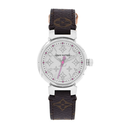 Louis Vuitton Stainless Steel Monogram 28mm Tambour Quartz Watch White 1 of 5