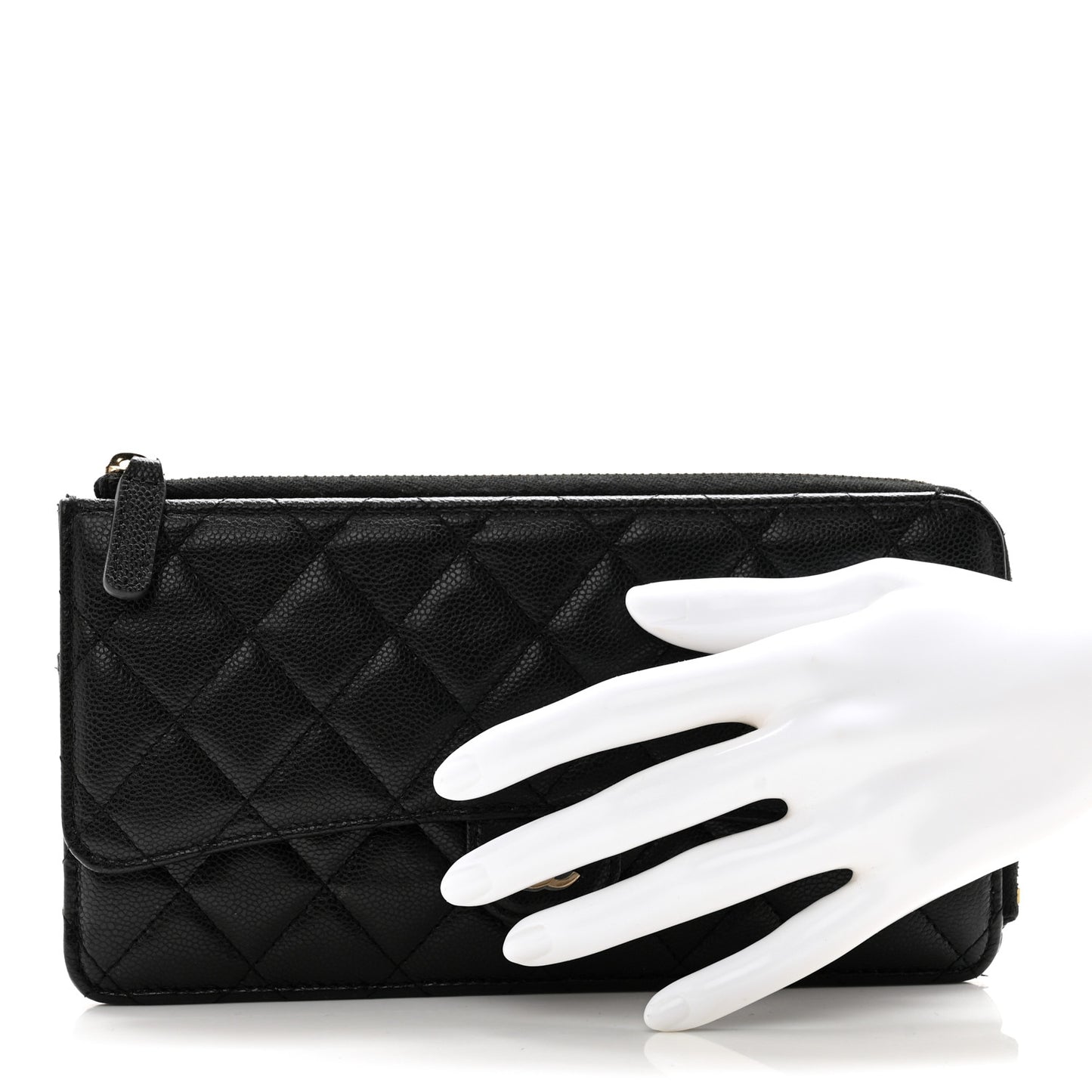 Caviar Quilted Flap Zip Pouch Black