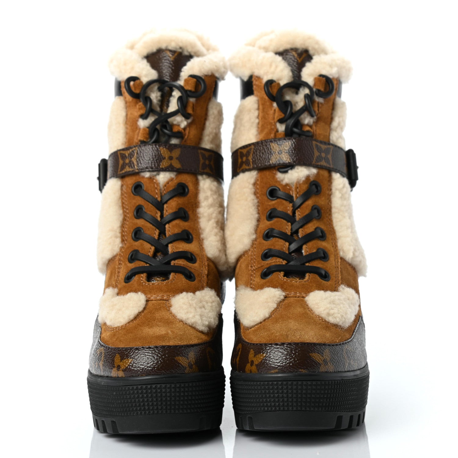 Louis Vuitton Suede Calfskin Shearling Monogram Laureate Platform Desert Boots 35 Cognac 2 of 7
