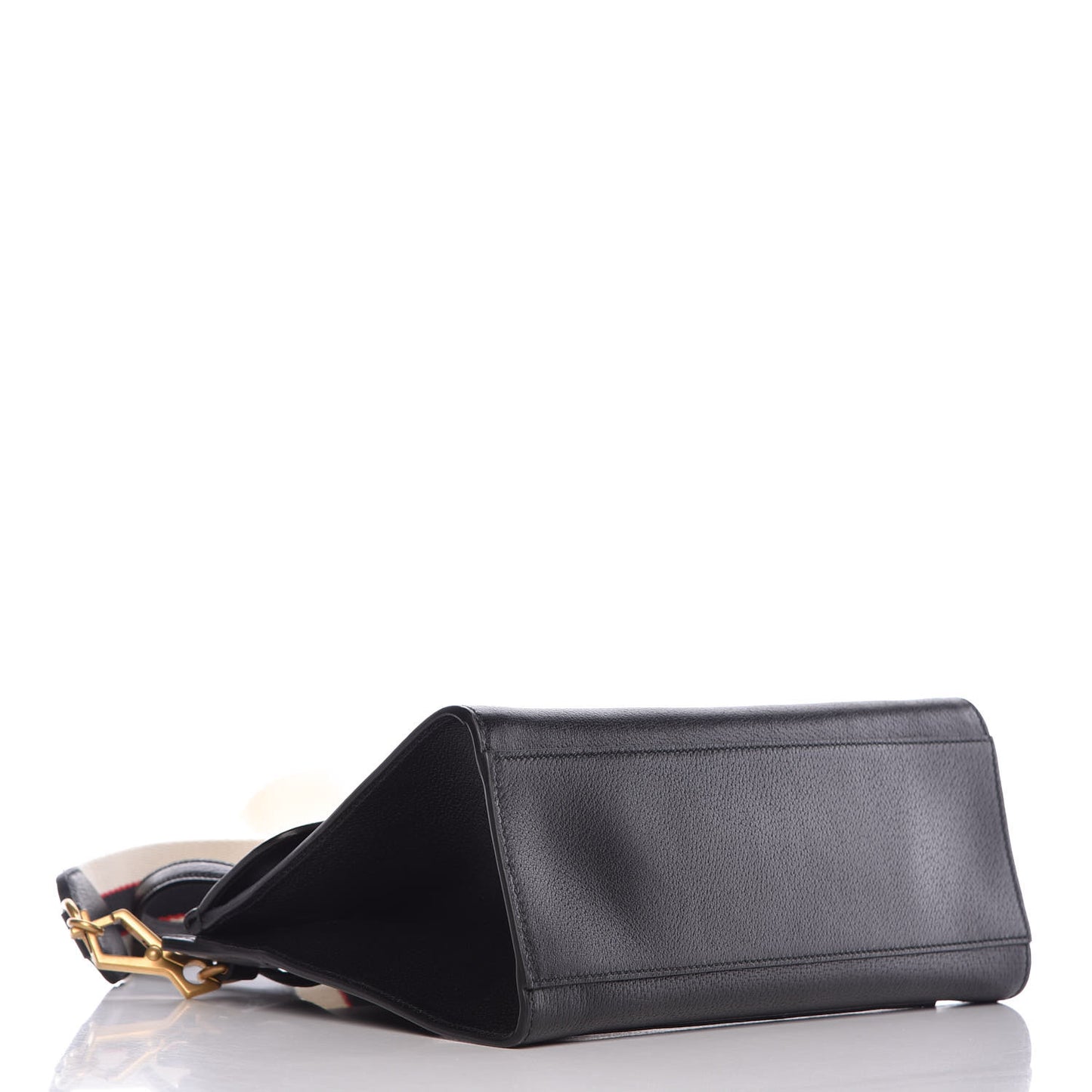 Grained Calfskin Web Crystal Butterfly Stripe Medium Totem Top Handle Bag Black