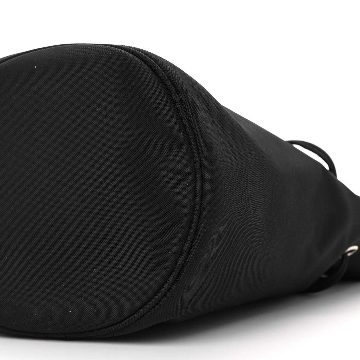 Recycled Sport Nylon Logo Embroidered Wheel Drawstring Bucket Bag Black White