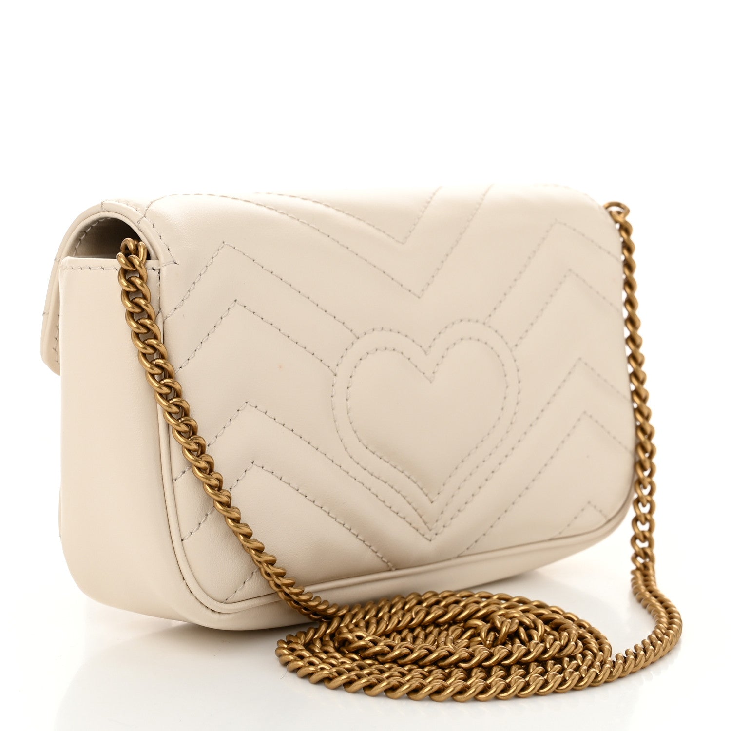 Gucci Calfskin Matelasse Super Mini GG Marmont Shoulder Bag White 3 of 10