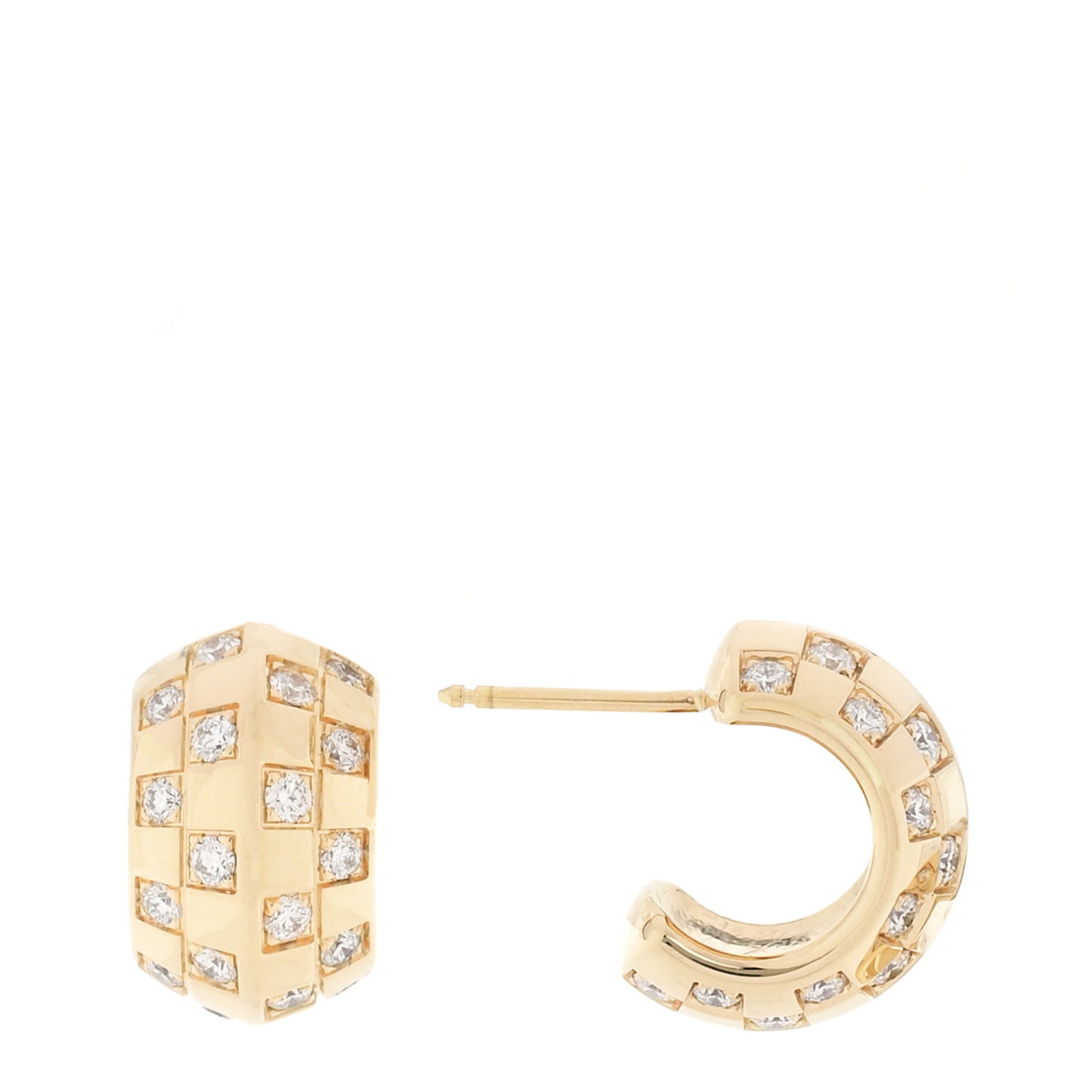 18K Yellow Gold Diamond Le Damier Double Hoop Earrings