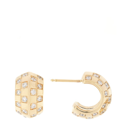 Louis Vuitton 18K Yellow Gold Diamond Le Damier Double Hoop Earrings 1 of 5
