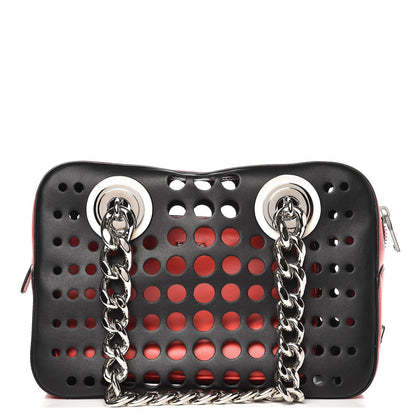 Prada City Calfskin Perforated Chain Shoulder Bag Black Lacca 1 of 10