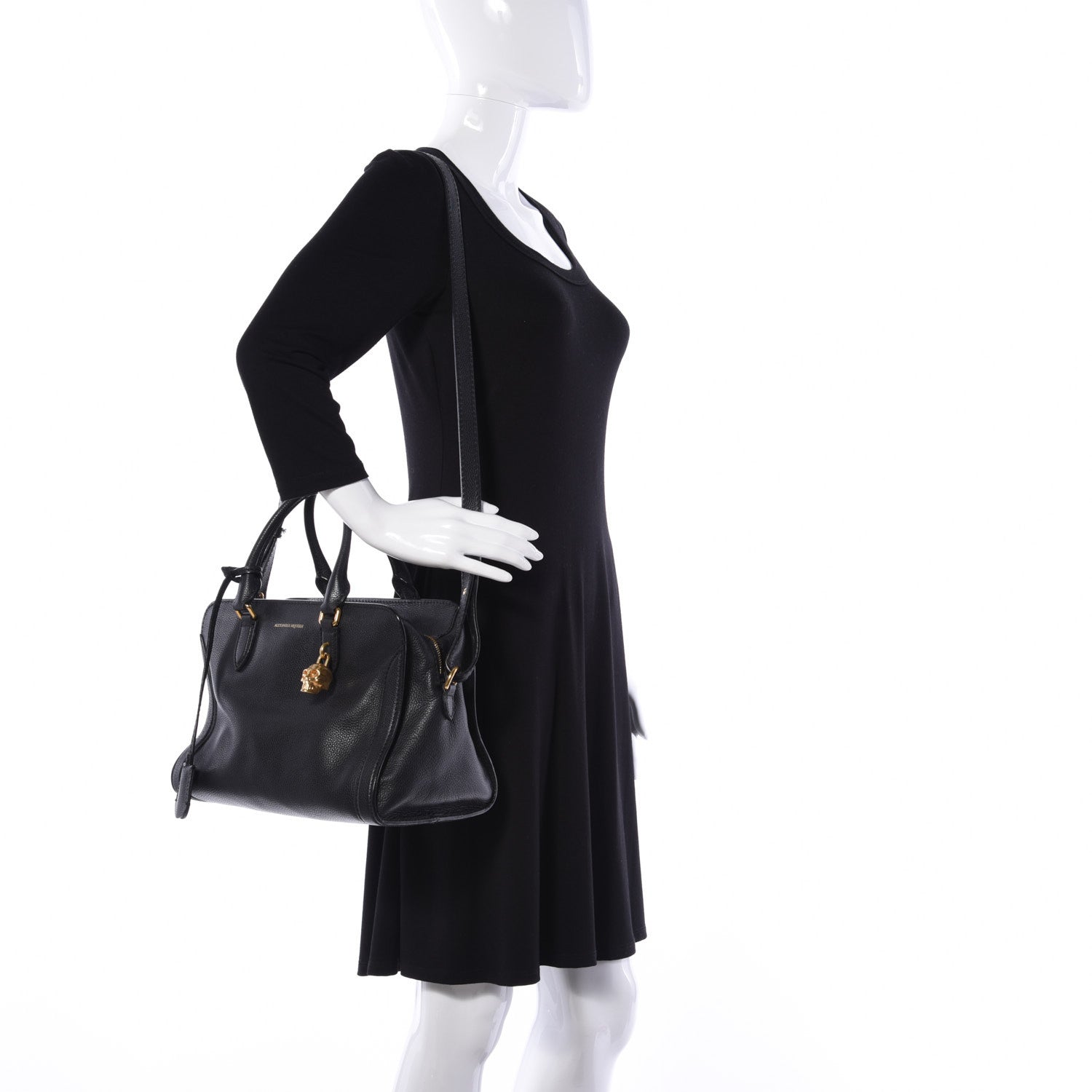 Alexander McQueen Pebbled Calfskin Small Skull Padlock Zip Around Tote Black 2 of 13