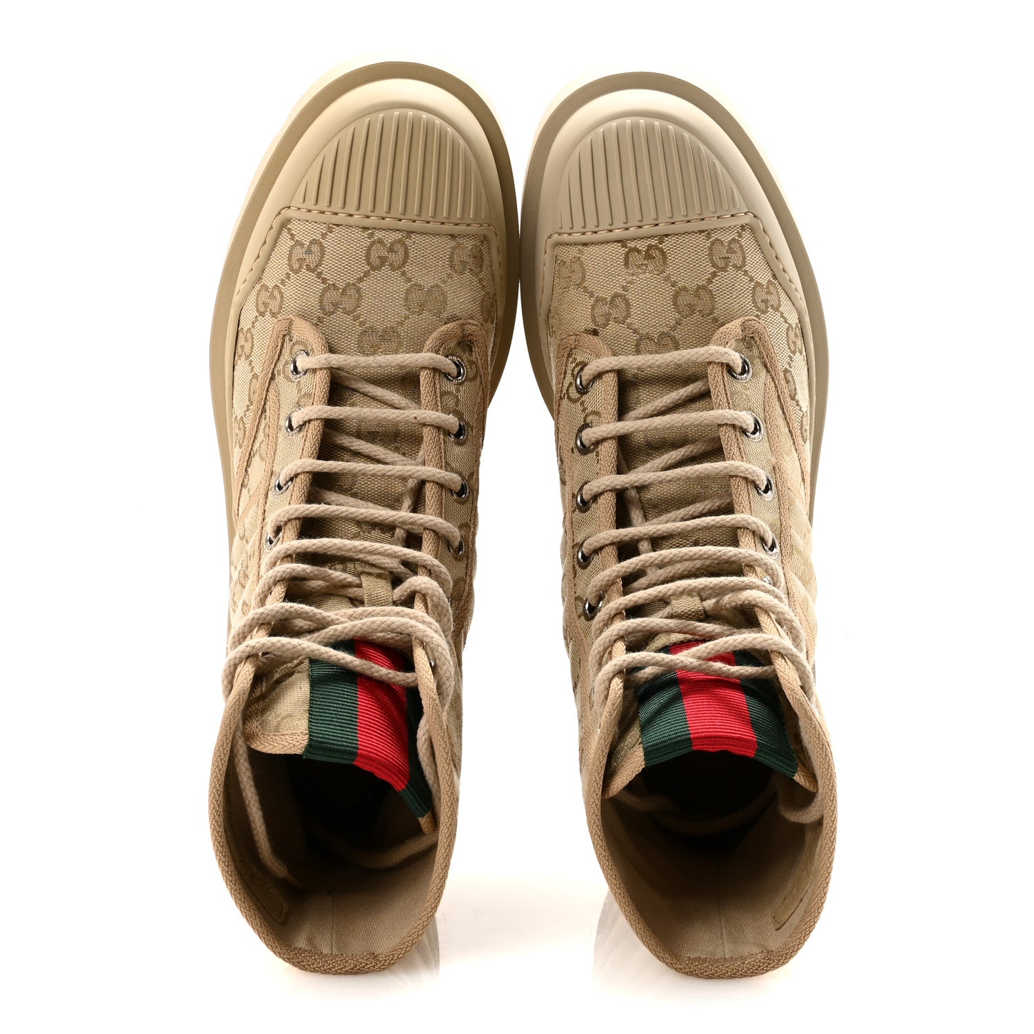 Gucci GG Monogram Web Mens Lug Sole Ankle Boots 7.5 New Sand