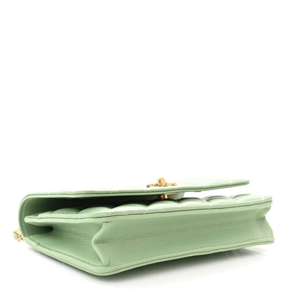 Chanel Lambskin Quilted CC Logo Handle Wallet On Chain WOC Light Green 4 of 12