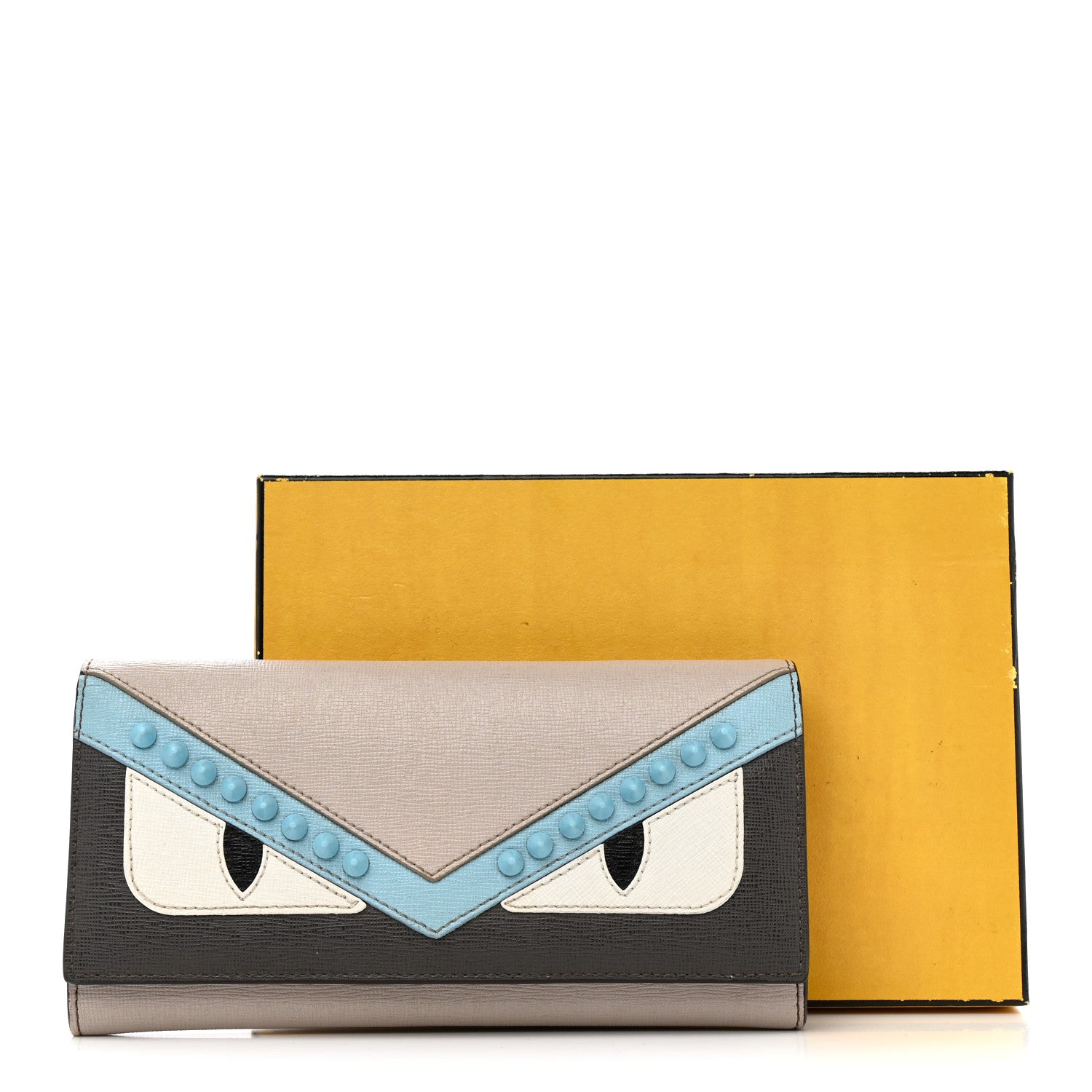 Fendi Vitello Elite Monster Eyes Studded Continental Wallet On Chain Carbone White Multicolor 13 of 13