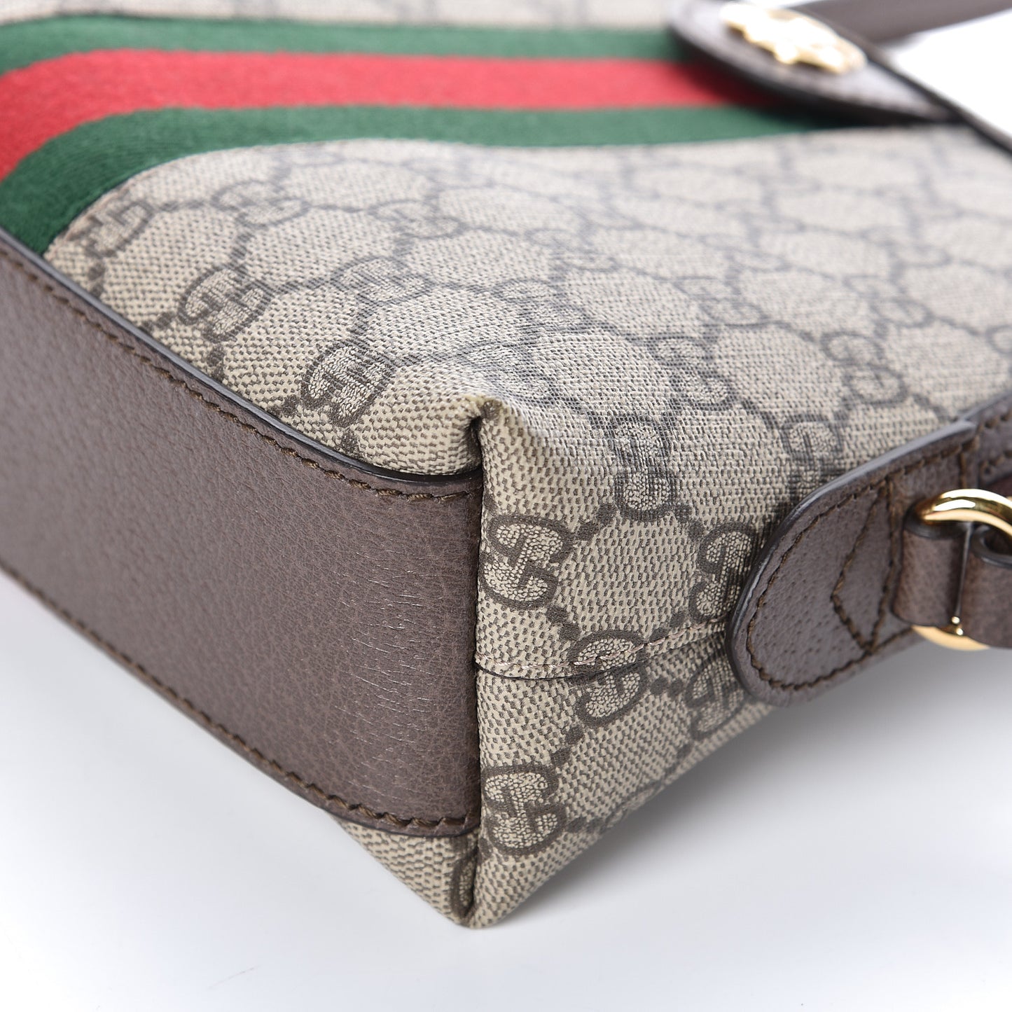 GG Supreme Monogram Textured Dollar Calfskin Web Small Ophidia Dome Shoulder Bag Beige Ebony New Acero