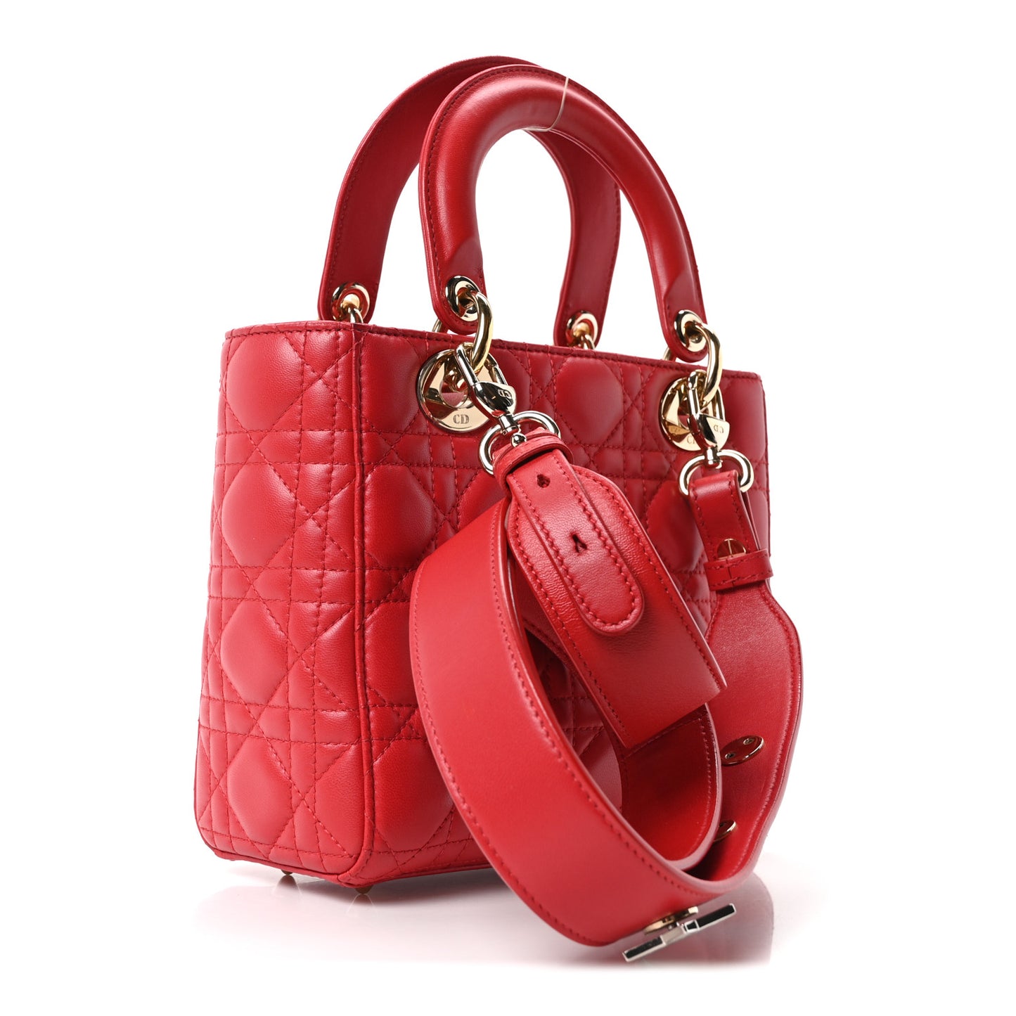 Lambskin Cannage Small Lucky Badges Lady Dior Red