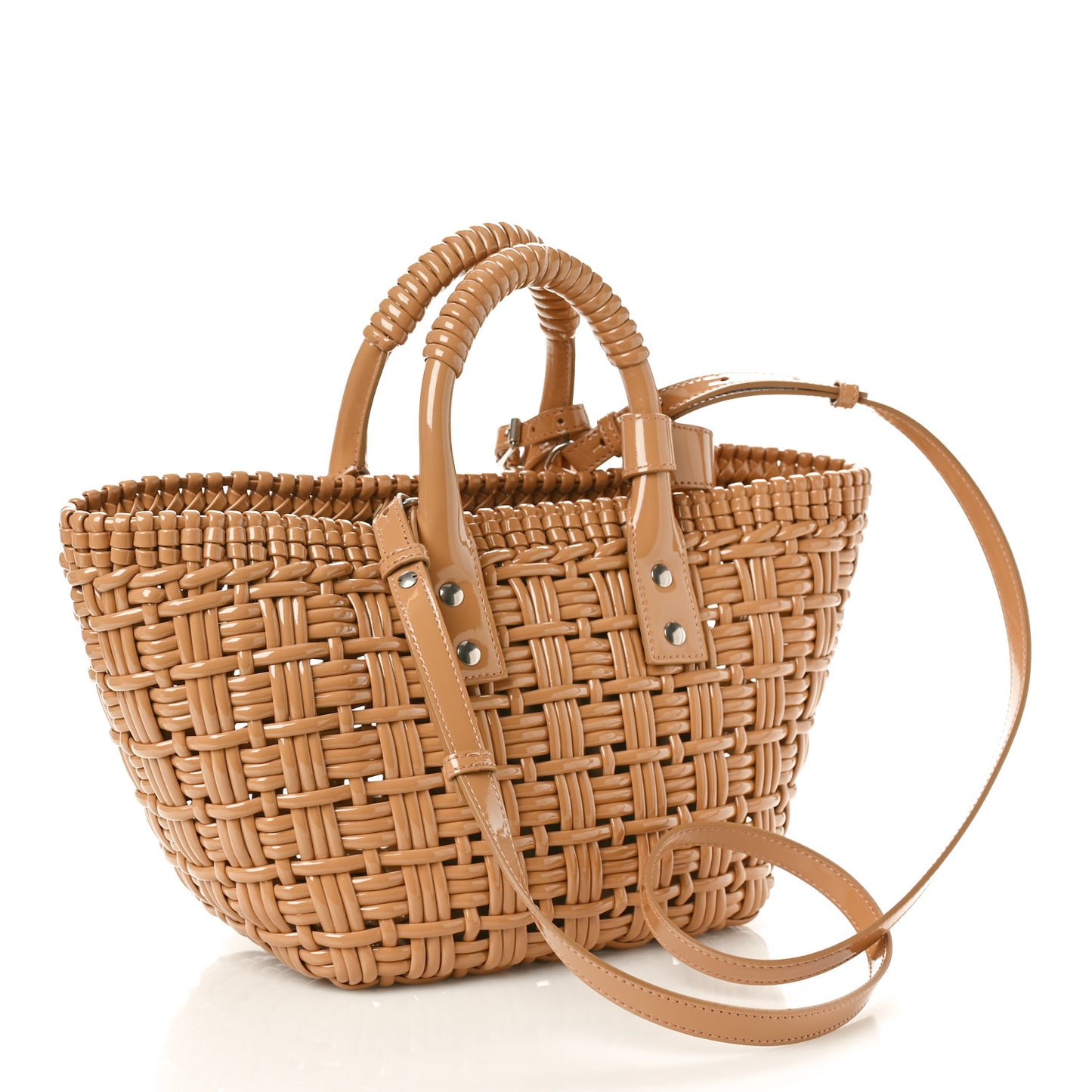 Varnished Faux Calfskin Braided XS Bistro Basket Beige