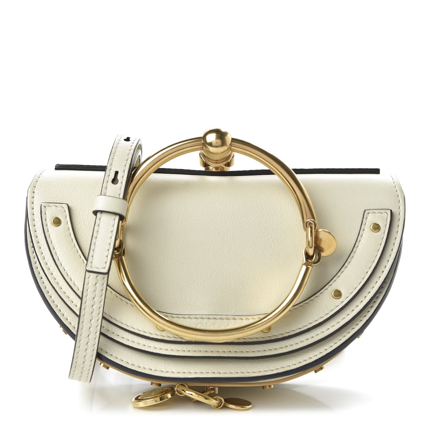Calfskin Small Nile Bracelet Minaudiere Bag Off White