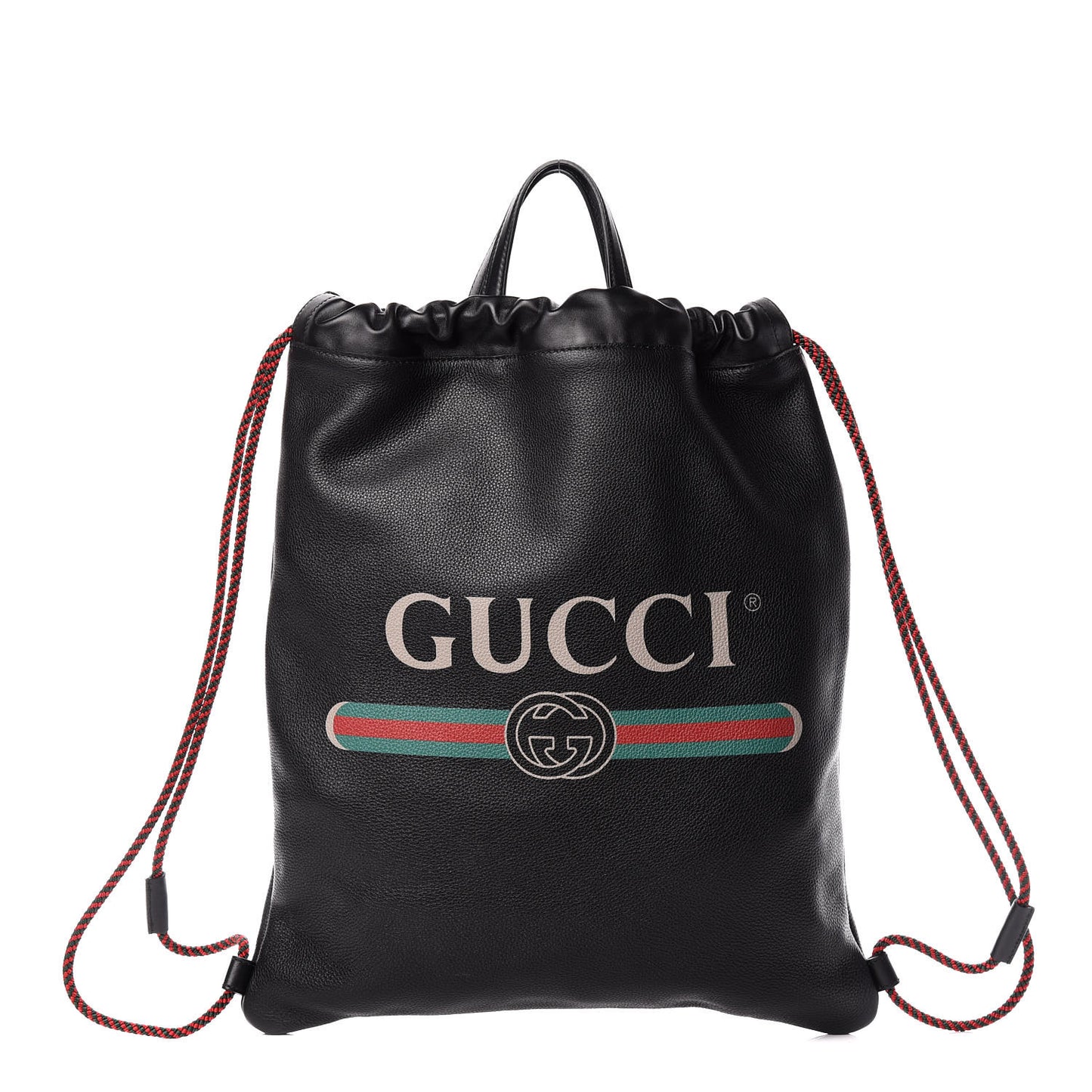 Calfskin Logo Drawstring Backpack Black