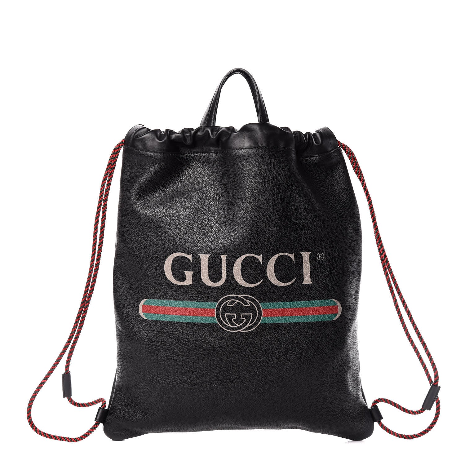 Gucci Calfskin Logo Drawstring Backpack Black 1 of 9