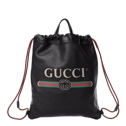 Gucci Calfskin Logo Drawstring Backpack Black 1 of 9