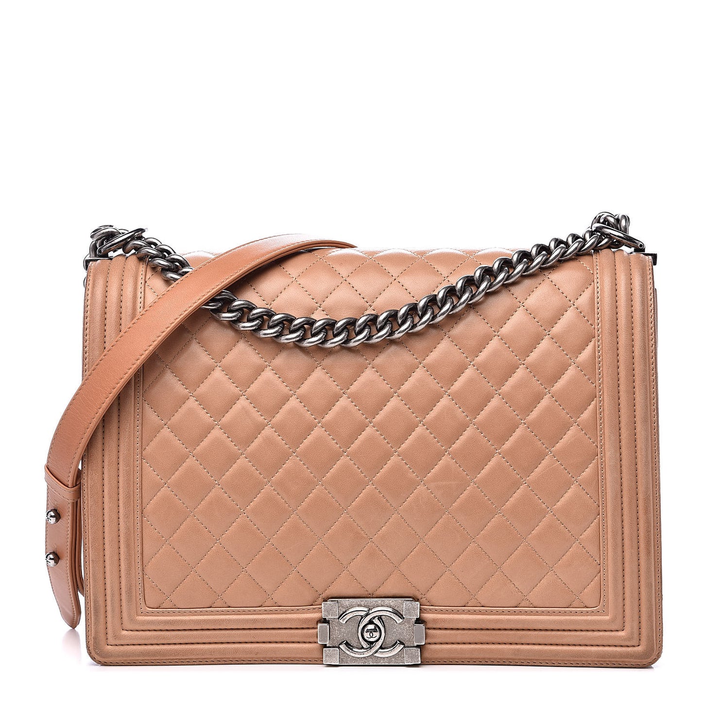 Lambskin Quilted Large Boy Flap Dark Beige