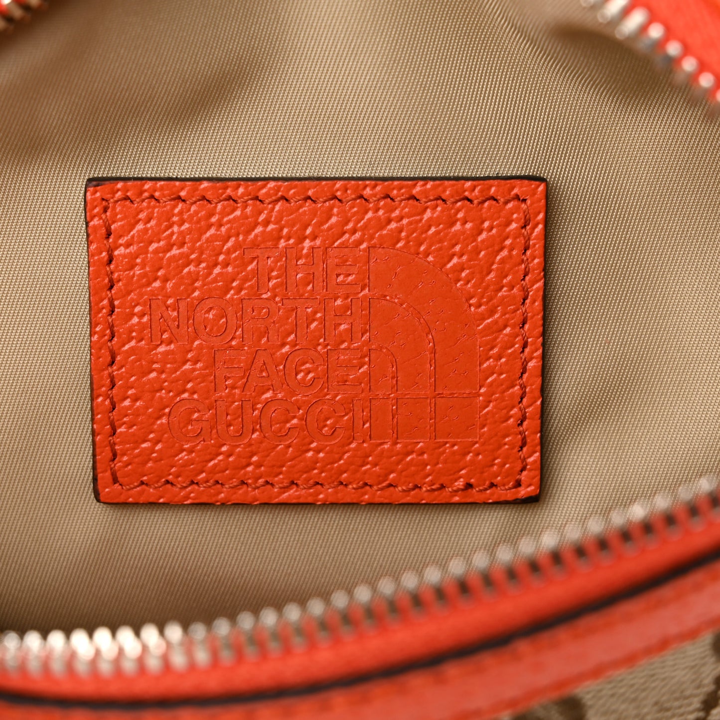 X THE NORTH FACE Monogram Textured Dollar Calfskin Embroidered Belt Bag Beige Ebony Mystic White Deep Orange