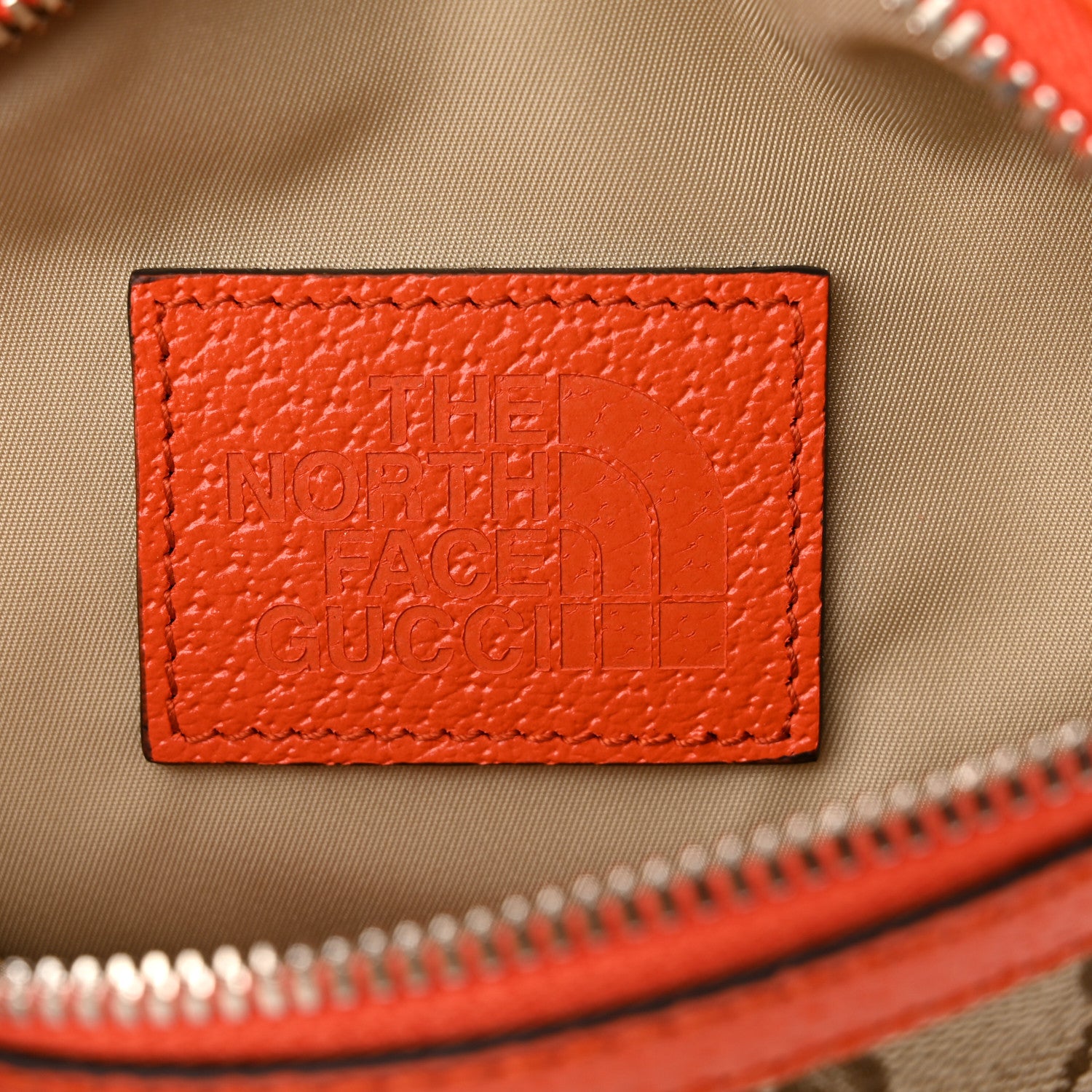 Gucci X THE NORTH FACE Monogram Textured Dollar Calfskin Embroidered Belt Bag Beige Ebony Mystic White Deep Orange 6 of 11