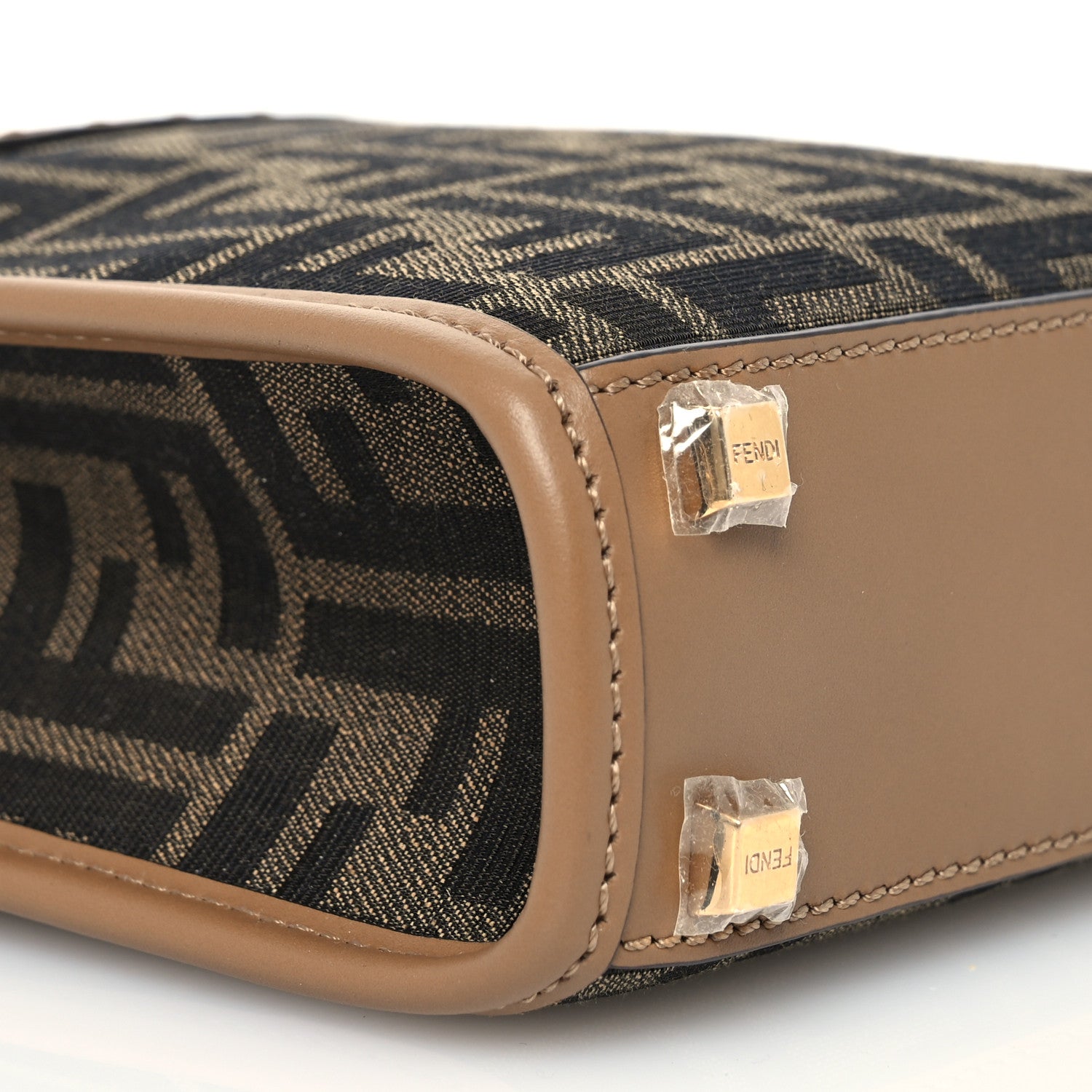 Fendi Fabric Jacquard Vitello King Plexiglass FF 1974 Mini Fendi Sunshine Shopper Tote Tobacco Moro Sand 9 of 11