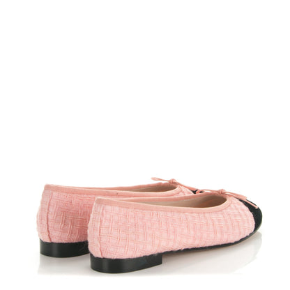 Chanel Tweed Velvet Cap Toe Ballerina Flats 39 Pink Black 4 of 7