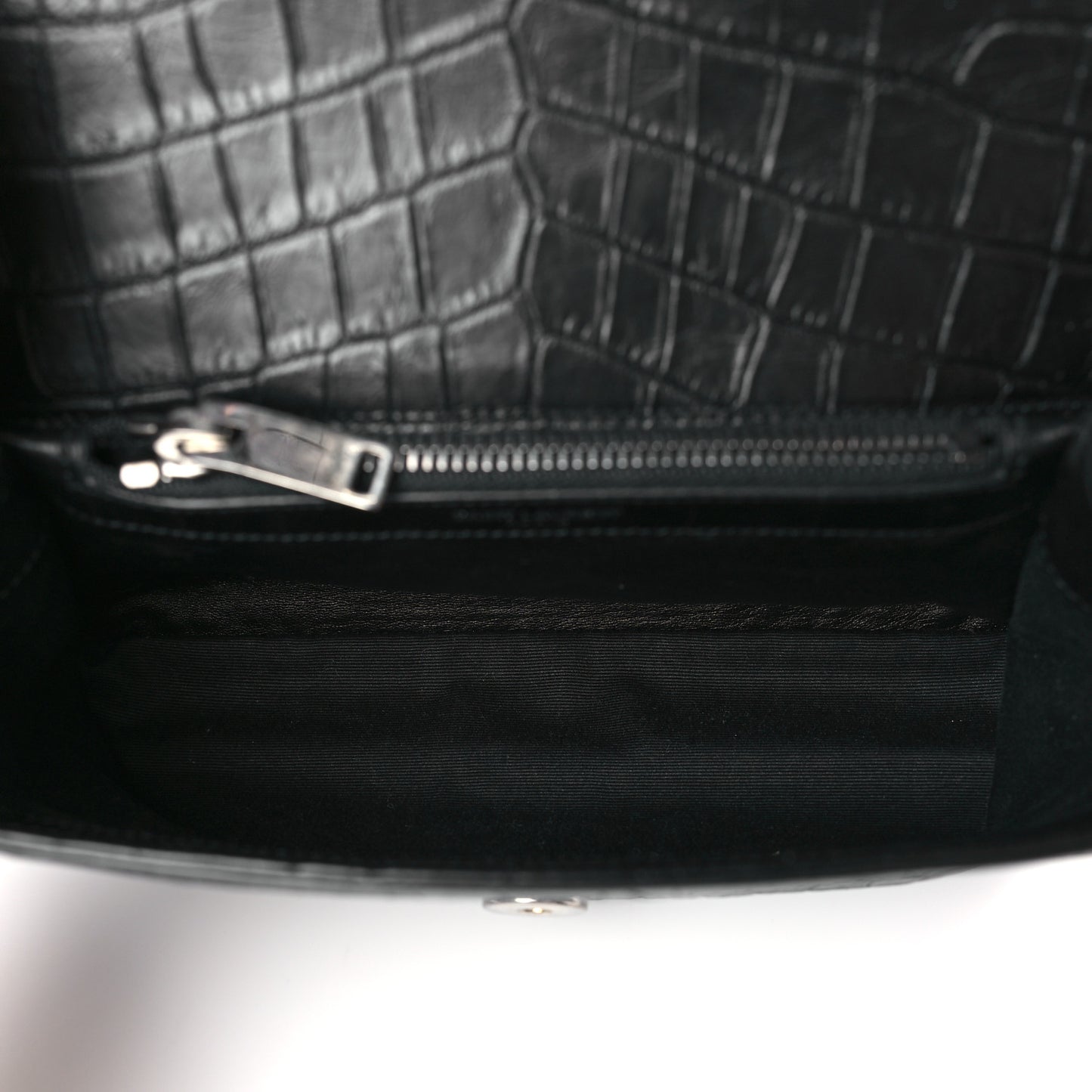 Calfskin Crocodile Embossed College Monogram Satchel Black