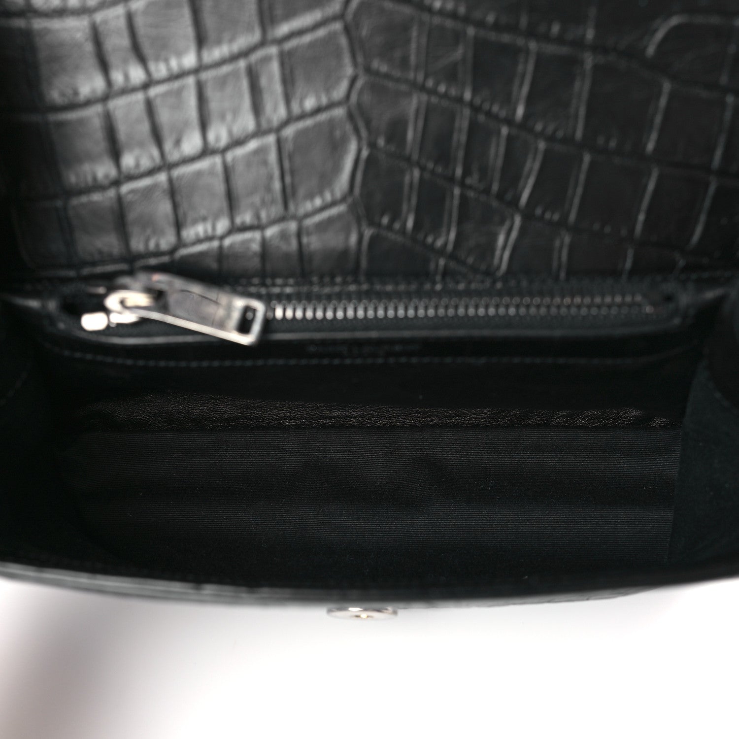 Saint Laurent Calfskin Crocodile Embossed College Monogram Satchel Black 5 of 8