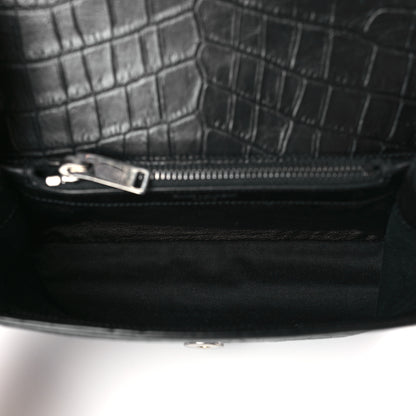 Saint Laurent Calfskin Crocodile Embossed College Monogram Satchel Black 5 of 8