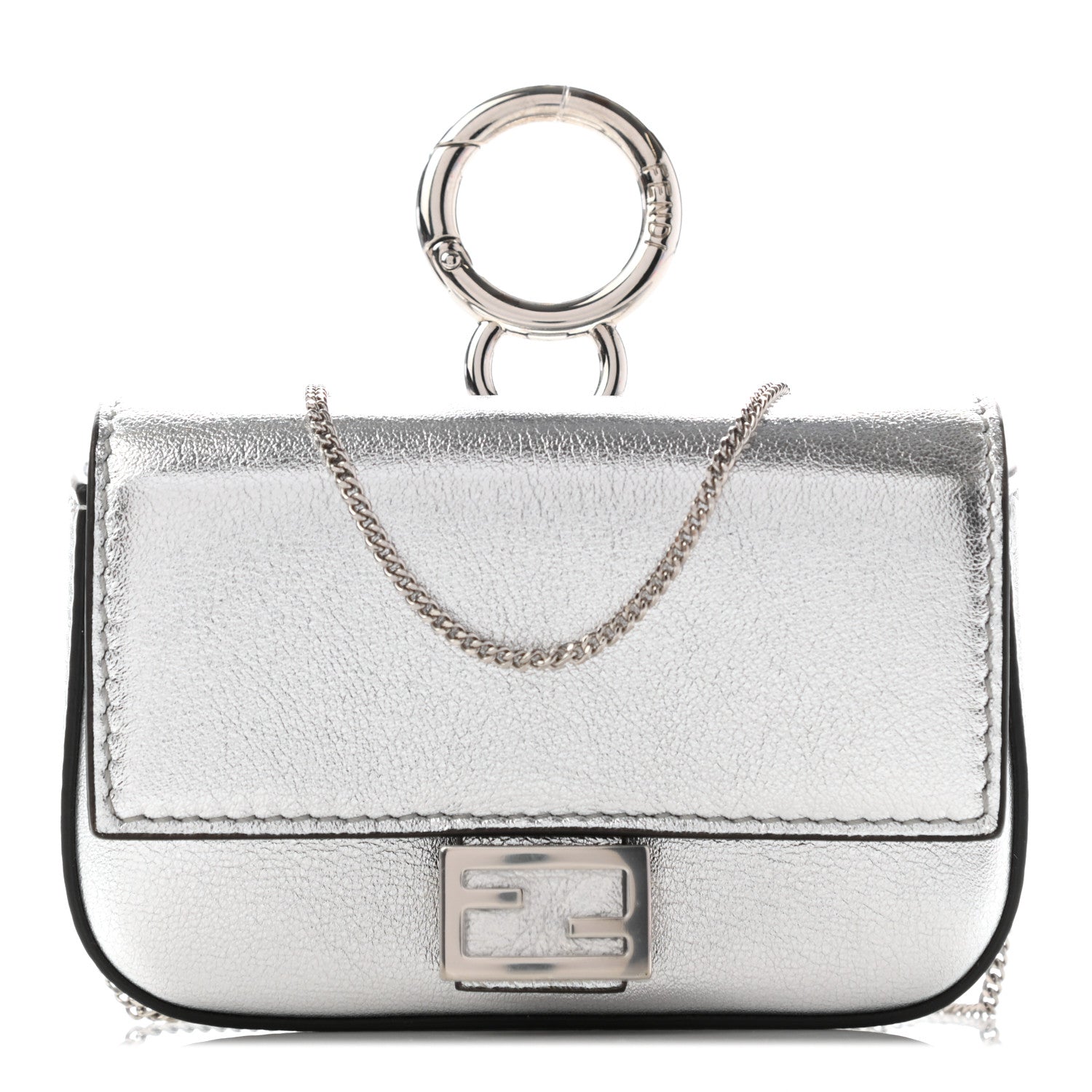 Fendi Vitello Catalan Mirror Nano Baguette Charm Argento 1 of 8