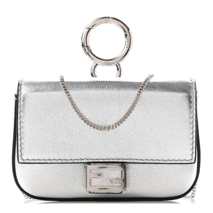 Fendi Vitello Catalan Mirror Nano Baguette Charm Argento 1 of 8