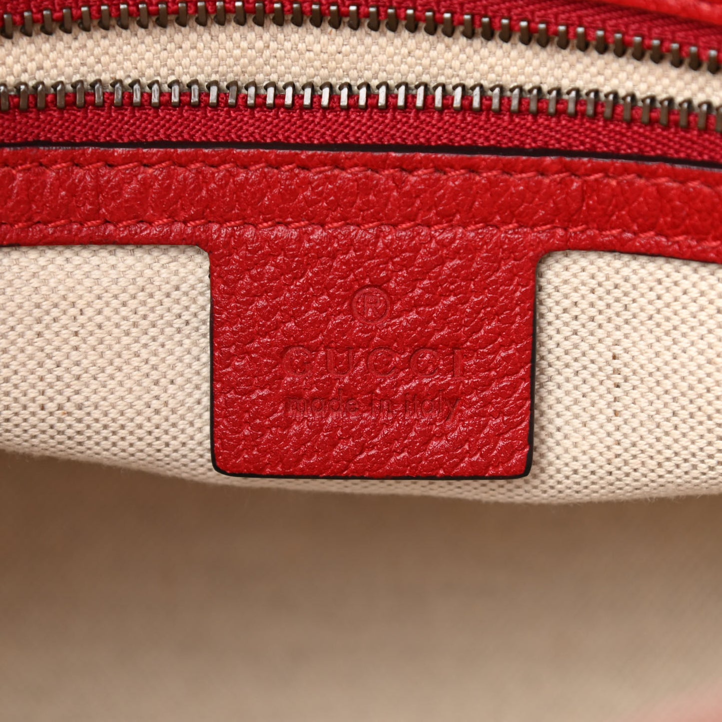 Soft GG Supreme Monogram Web Bosco Patch Small Crossbody Tote Beige Malva Hibiscus Red