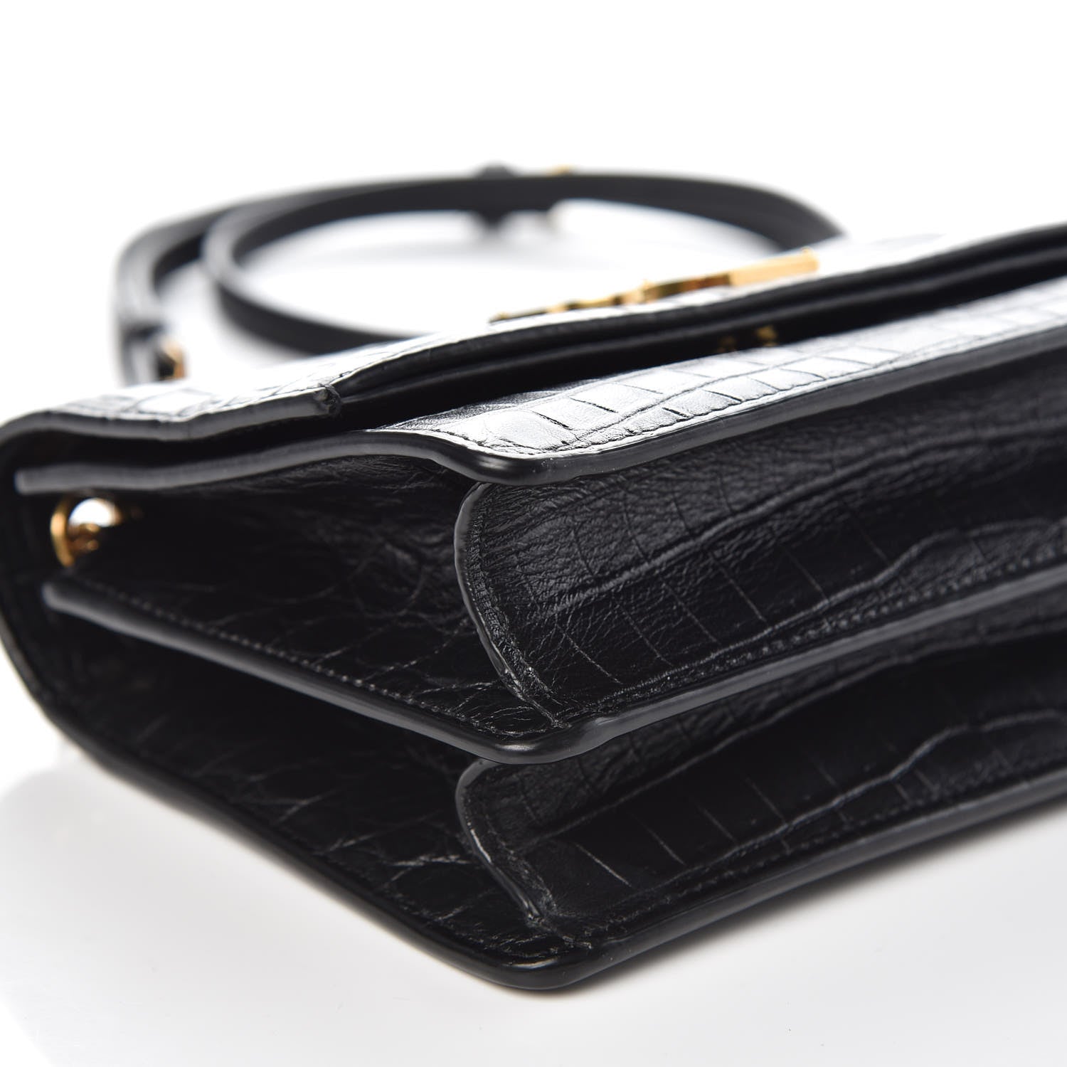 Saint Laurent Calfskin Crocodile Embossed Small Monogram Sunset Black 10 of 11