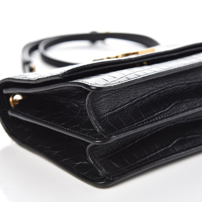 Saint Laurent Calfskin Crocodile Embossed Small Monogram Sunset Black 10 of 11