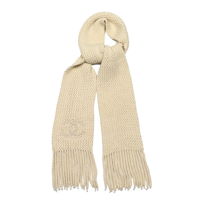 Chanel Cashmere Knit CC Scarf Dark White 1 of 4