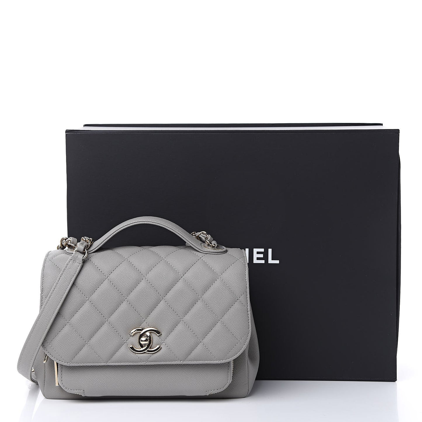 Caviar Quilted Medium Business Affinity Flap Grey