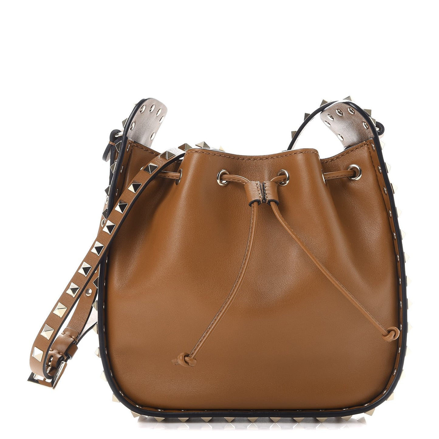 Vitello Rockstud Bucket Bag Bright Cognac